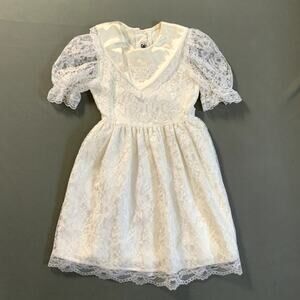 Jo Lene‎ Girl's White Dress Flower Girl Baptism Communion Lace Size 8 M74323 vtg